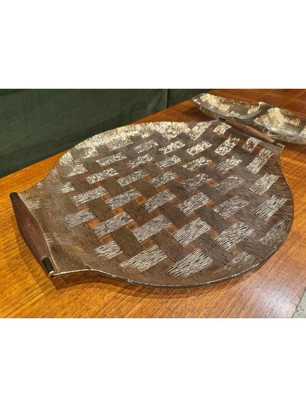Beautiful Vintage MCM Georges Briard Glass serving trays basket weave pattern